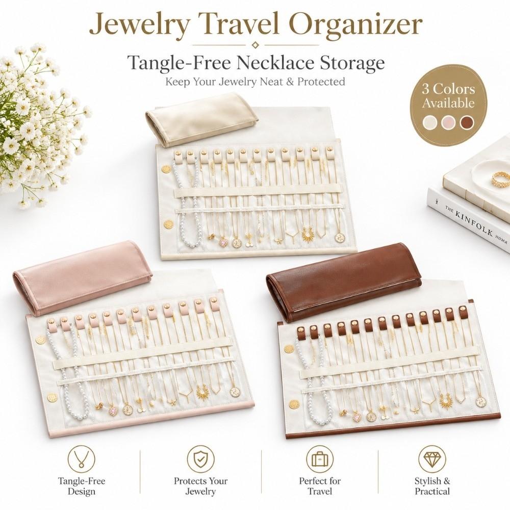 Soft PU Material Travel Necklace Organizer Foldable Jewelry Organizer For Travel Jewelry Storage