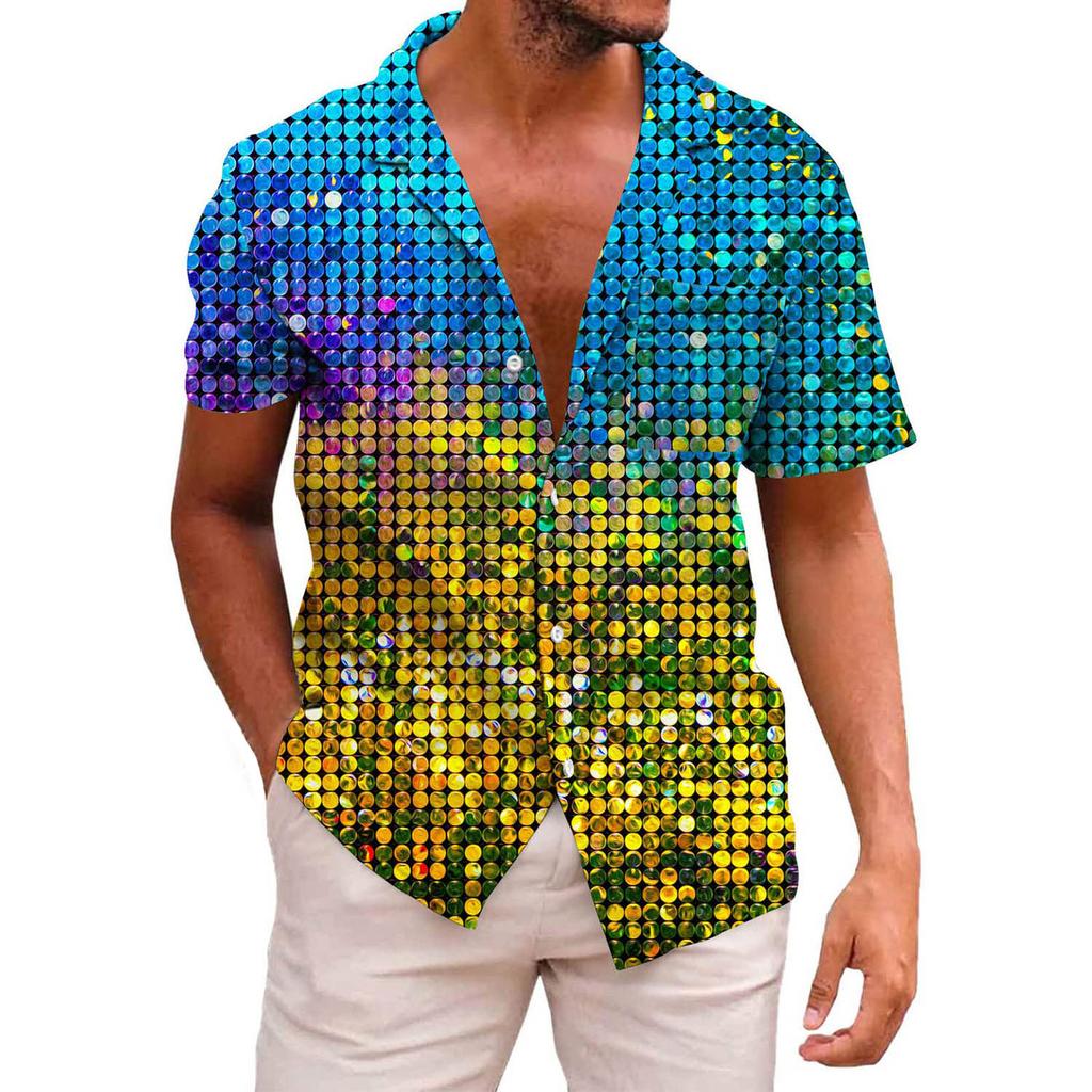 Мужская повседневная пляжная праздничная одежда с лацканами, модная рубашка, гавайская рубашка с короткими рукавами