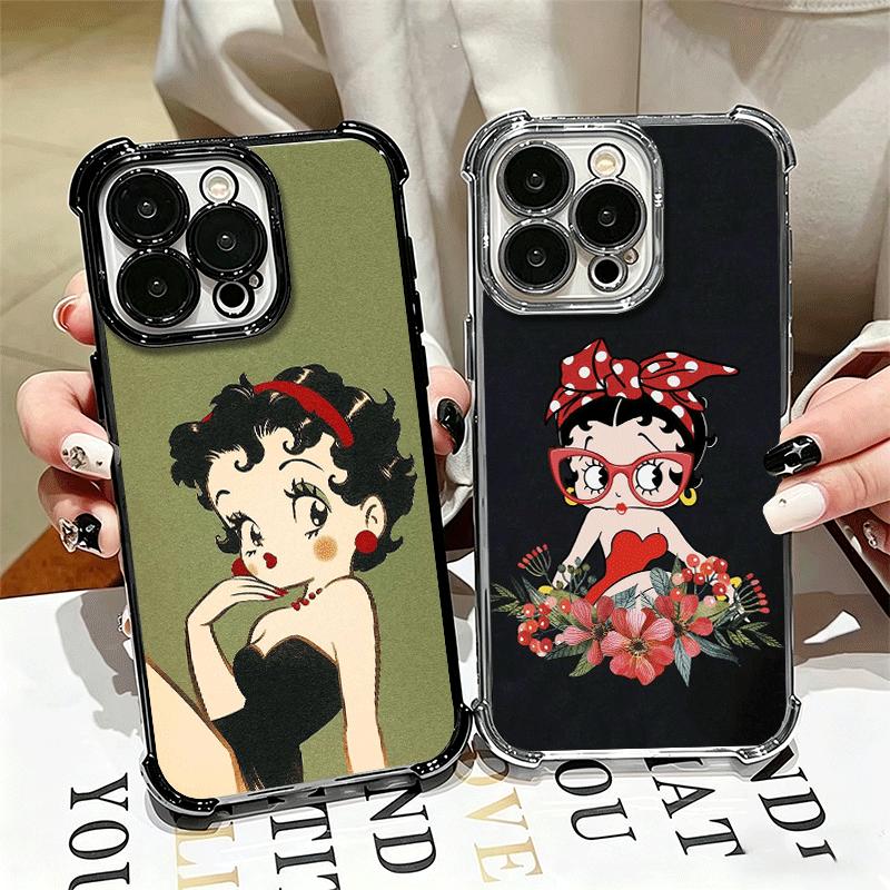 B-Bettys B-Boops Girl Plating Phone Case For Iphone 16 17 Pro Max Air 16E 14 15 Plus 12 13 Mini Anti-Fall Airabag Cover