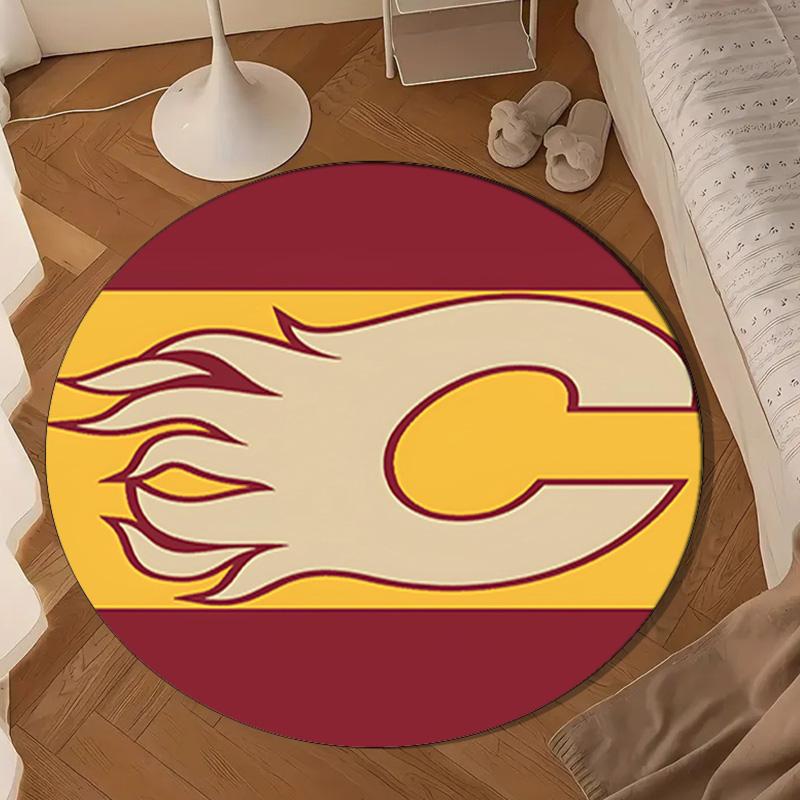 Flames Hockey Team Logo Round Rug for Livingroom,Bedroom, Palyroom, Chair Rug, Area rug, Circle Carpet, Large Size Decor Fan Christmas gift