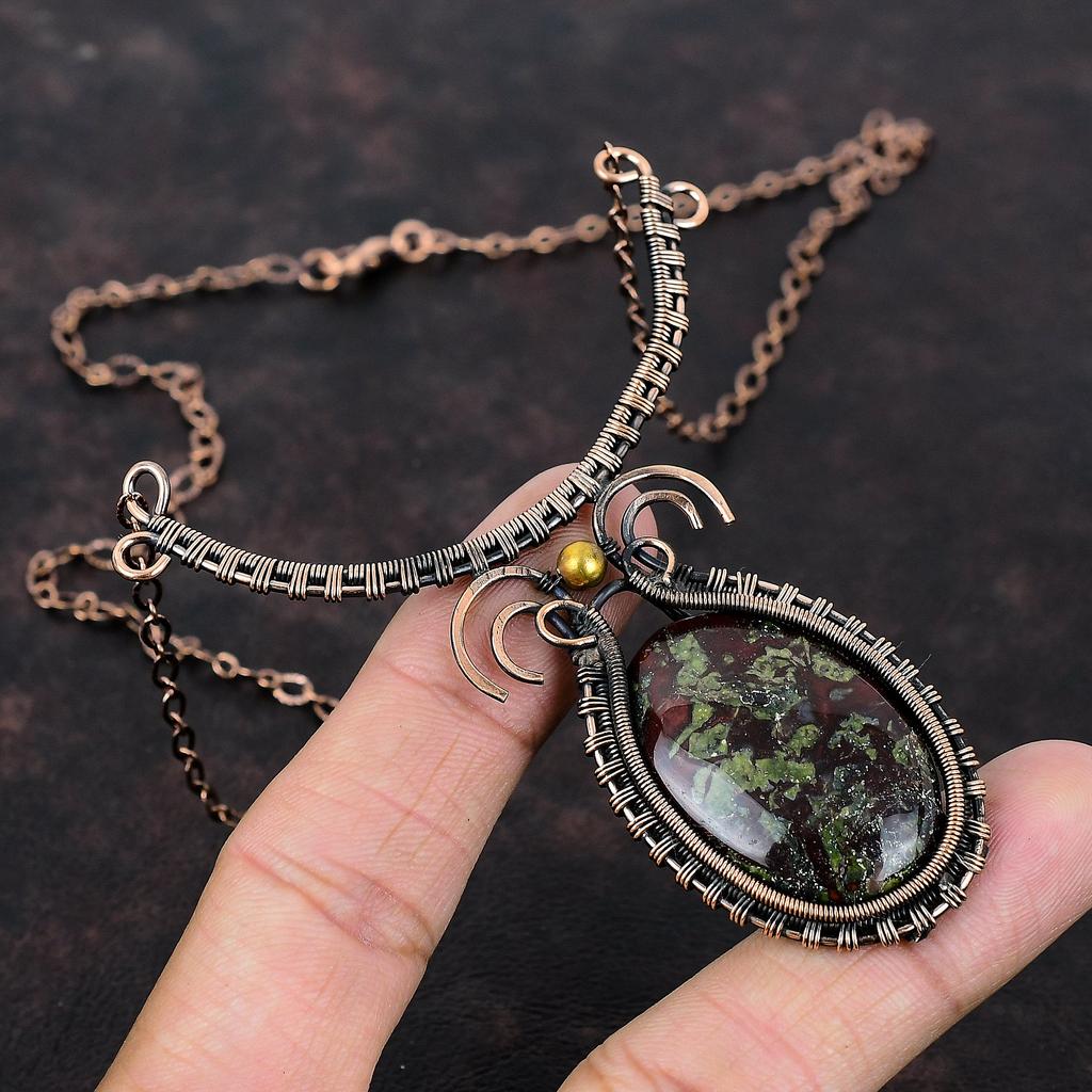 Ожерелье из кровавого камня дракона, медная проволока, регулируемое ожерелье, ожерелье из драгоценного камня, ювелирные изделия из медной проволоки, антикварное ожерелье для подарка