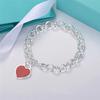 Classic 925 Sterling Silver Heart Shaped Enamel Thick Chain Bracelet Women Fashion Brand Love Pendant Party Luxury Jewelry