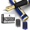 Wordsworth & Black Fountain Pen Set, 18K Plated Medium Nib, 24 Pack Ink Cartridges, Ink Refill Converter & Gift Box, Gold Finish, Calligraphy, [Imperi