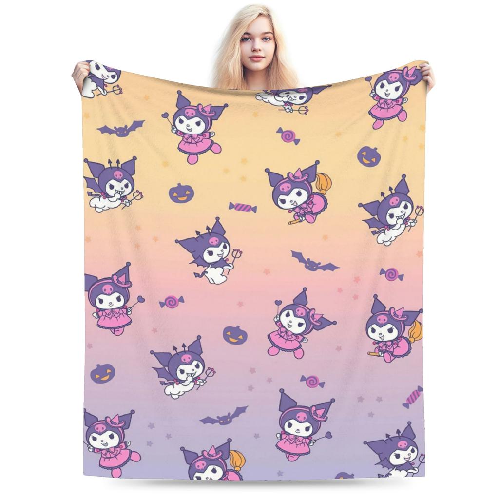 Cartoon Cool Cute Kuromi Fleece Throw Blanket  Blanket for Home Outdoor Super Soft Bed Rug