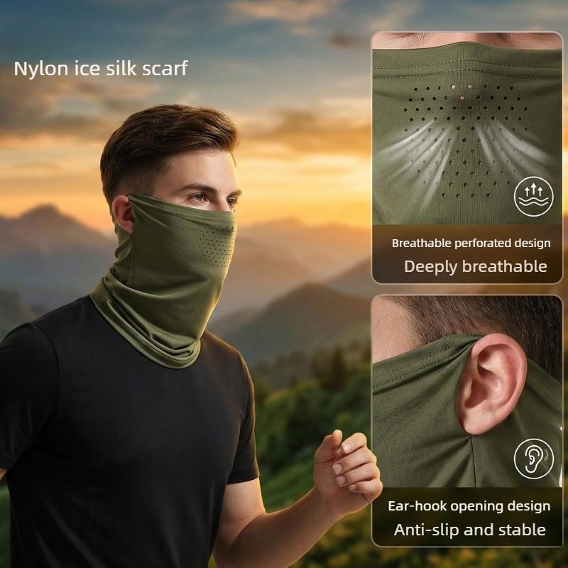 Summer Ice Silk Beanie for Men, Outdoor Cycling Sun Protection Face Mask, Breathable Ear-type Neck Cover, Fishing UV Protection Face Towel