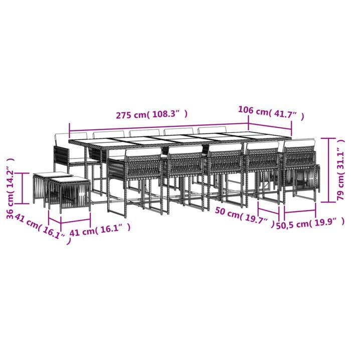 VidaXL 15-Piece Garden Dining Set with Cushions, Table and Folding Back Chairs, Outdoor Patio Furniture 3211531