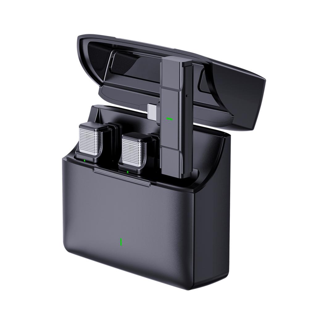 One-Trigger-Two 2.4G Wireless Microphone System Clip-on Microphone for Phone Omnidirectional Mini