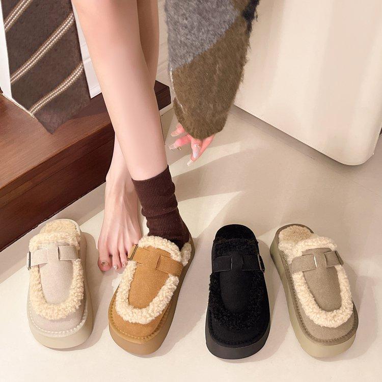 Мода 2024 года, зимние новые тапочки на толстой подошве, женские меховые тапочки, теплые женские хлопковые тапочки большого размера