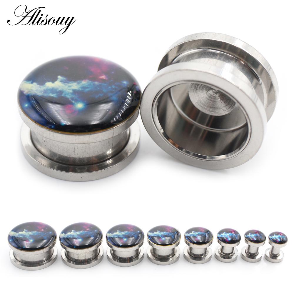 Alisouy 2PCS Stainless Steel The Milky Way Cloud Enamel Ear Tunnels Plugs Expander Stretcher Gauge Earring Piercing Body Jewelry