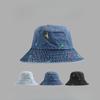 New Hat for Women Cartoon Embroidery Fashionable and Versatile Denim Fisherman Hat Breathable Wide Brim Sun Hat