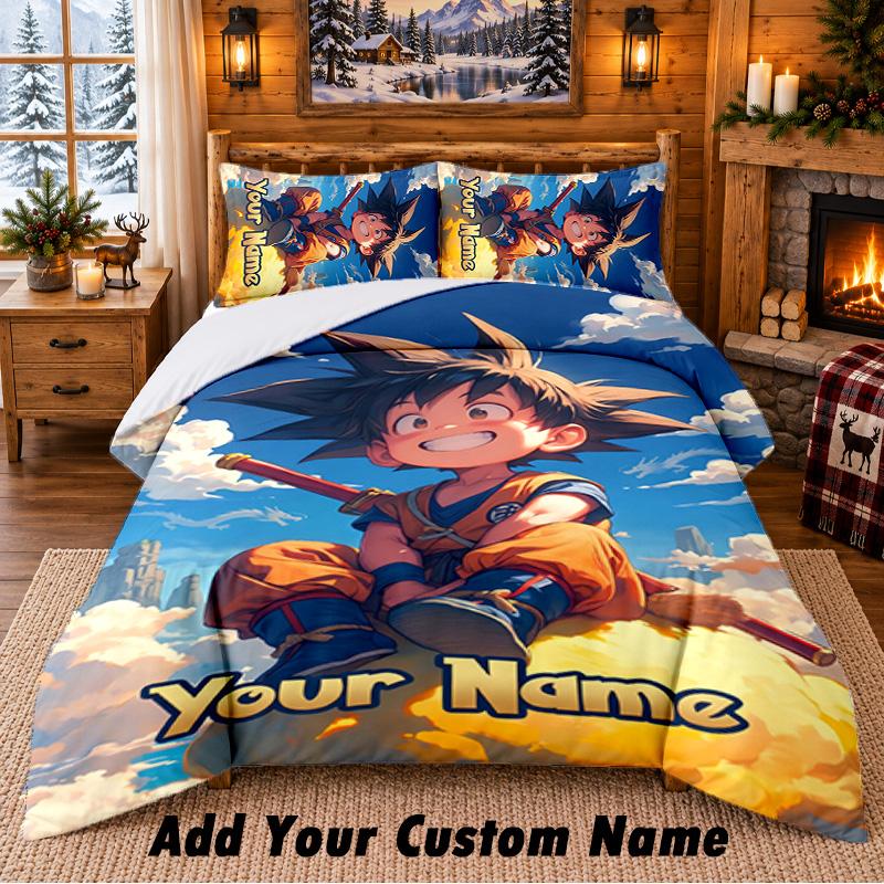 Dragon Ball Custom Name 3Pcs Bedding Set 1 Bed Sheet 2 Pillowcases Bedroom Home Decor