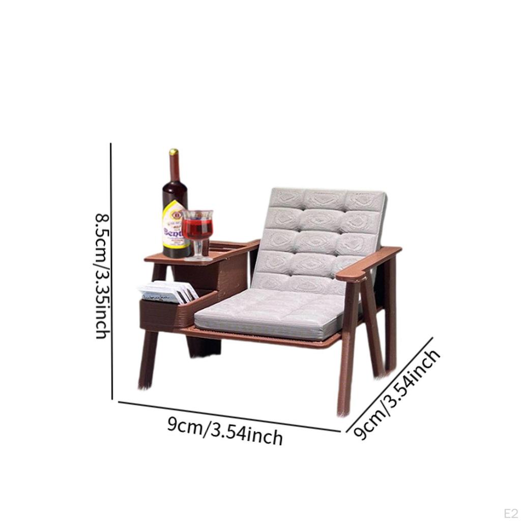 Mini Reading Chair Set 1:12 Scale Home Decor DIY Accs with 5 Books, 1 Bottle,1 Glass Doll House