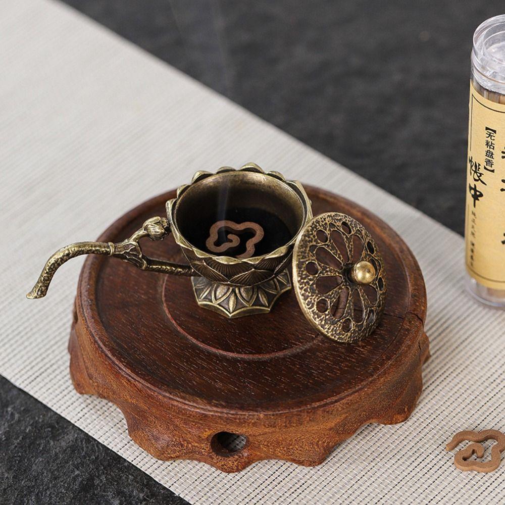 Маленькая курильница в стиле ретро, медная латунь, держатель для благовоний, декор для комнаты, ручная плита в виде лотоса, сандаловое дерево