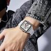 Luxury Men's Quartz Watch Fashion Square Case Week Date Display Waterproof with Silicone/Mesh Band Casual Wristwatch for Men