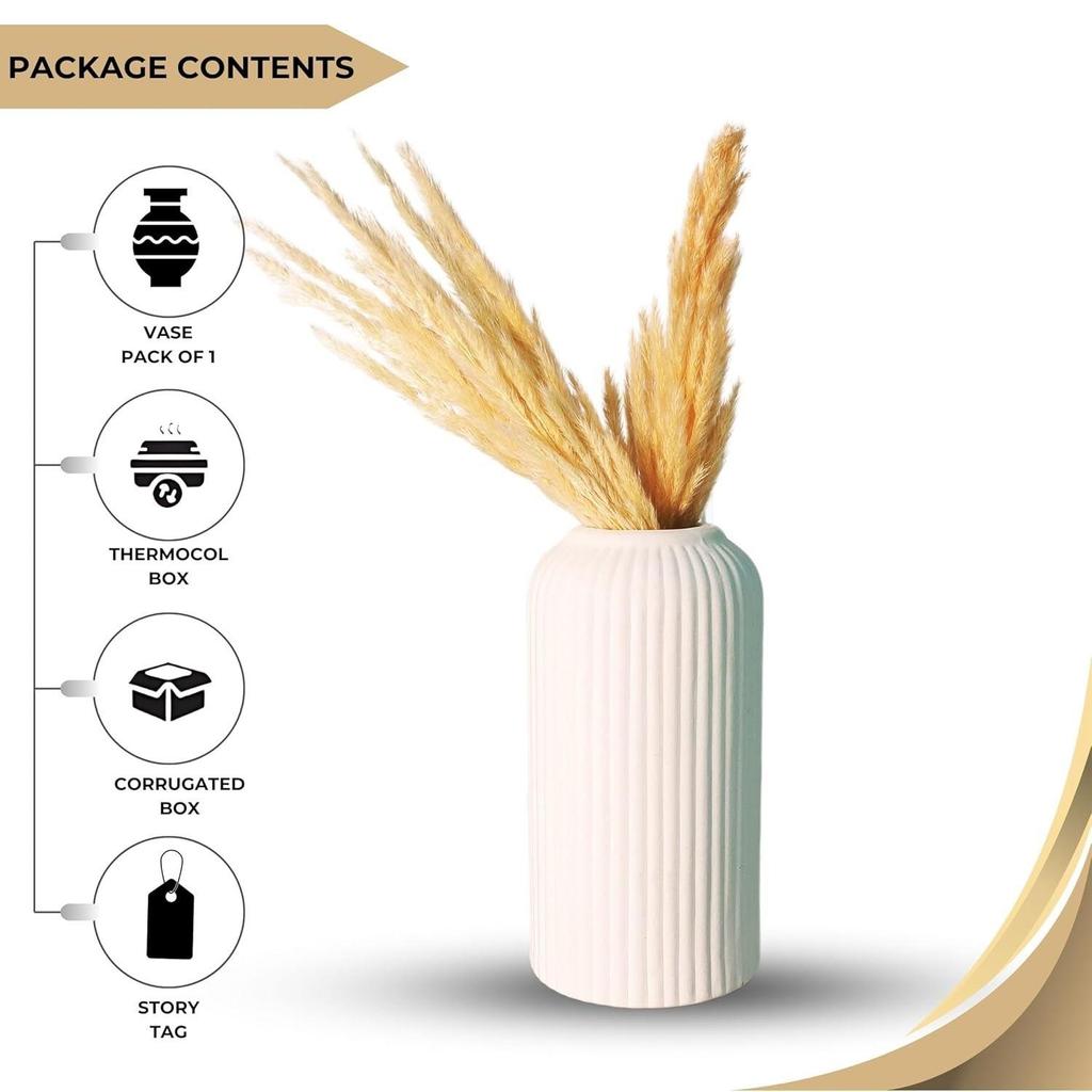 Керамическая ваза «Белая флейта» 6 дюймов | Декоративная ваза-флейта для сухоцветов и пампасной травы | Вазы для домашнего декора