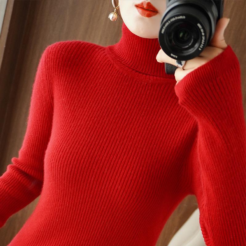 Women's Solid Color High Collar Long Sleeve Slim Fit Knit Sweater - Short & Warm for Autumn/Winter