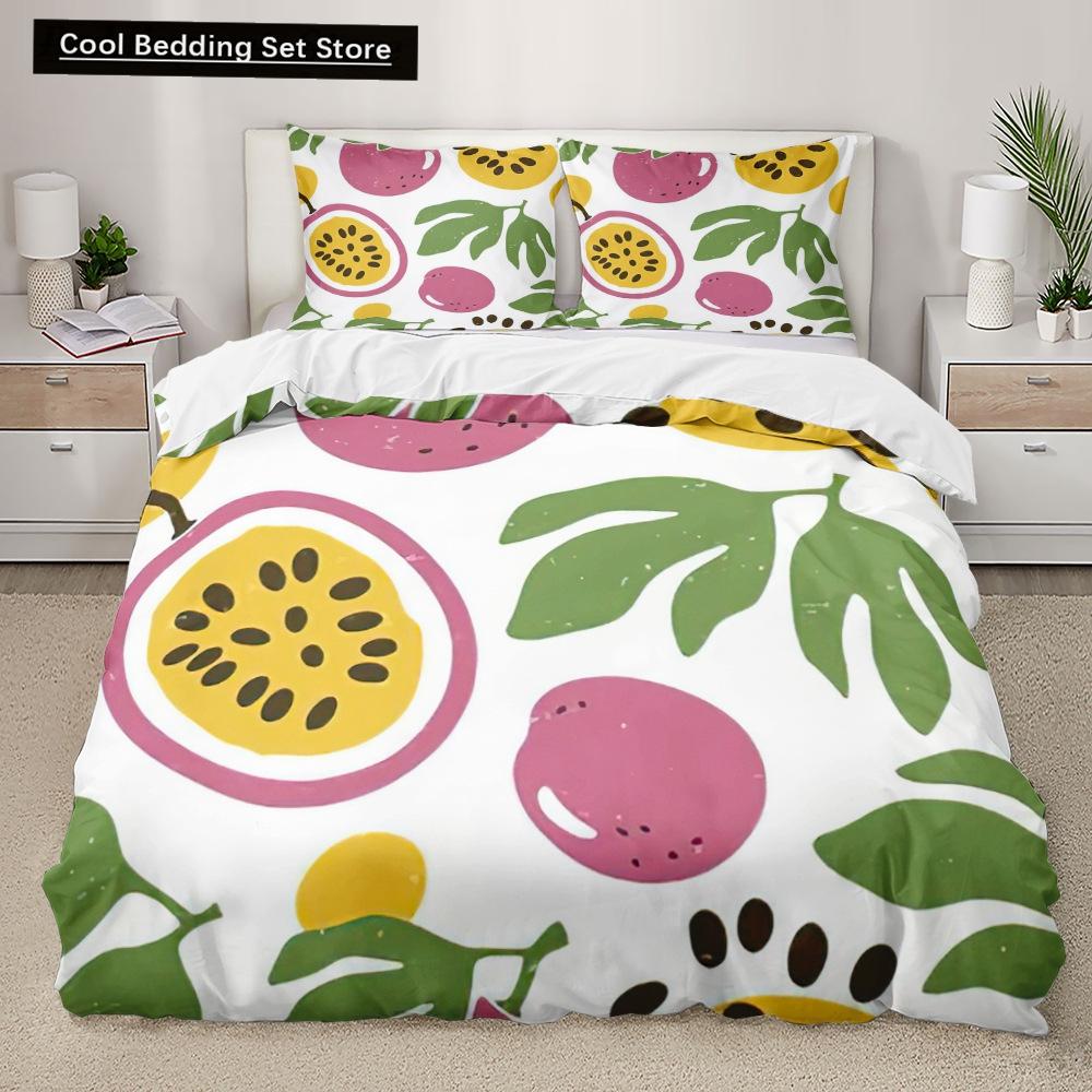Cartoon Fruit King Queen Duvet Cover Summer Tropical Fruit Bedding Set for Boy Girl Banana Pear Red 2/3pcs Polyester Quilt Cover
