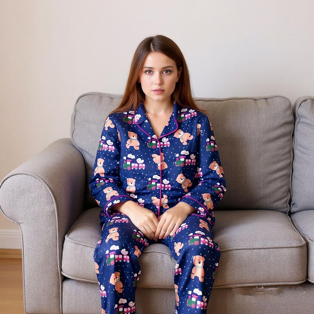 Omen's 2 Piece Printed Suit Long Sleeve Button Up Top Wide Leg Pants Suit Set Pajamas Home Casual Suit