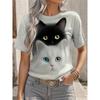 Women's T Shirt Cat Graphic Animal Stylish Classic Casual Short Sleeve Crew Neck