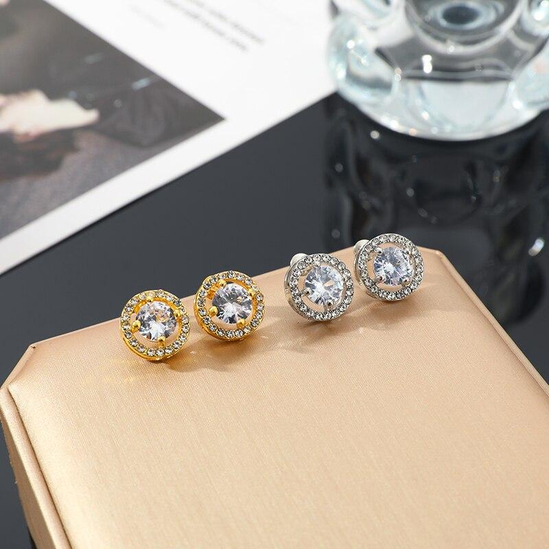2pcs Crystal Earrings For Women Fashion Trendy Round Stud Earrings Holiday Party Gifts