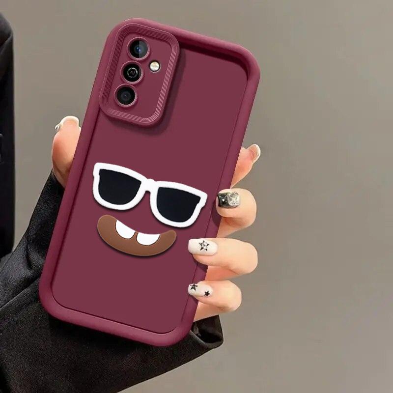 Cute 3D Glass Smile Phone Case for Samsung Galaxy A17 A07 A56 A36 A26 A54 A34 A55 A04 A05S A05 A51 A71 S25 S24 Ultra S23 FE Cartoon Cover