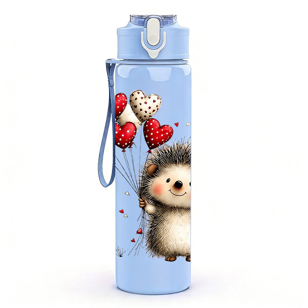 1PC Hedgehog Heart Balloon Graphic,750ml Color Plastic Sports Water Bottle,Leakproof Flip Straw Lid,Suitable for Sports Office Home Use