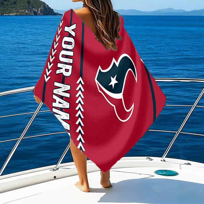 Custom Name Beach Towel Houston-Texans Artwork Beach Towel, Soft Microfiber, Gift for Her/Him, Birthday, for Pool, Beach, Travel, Fan gifts