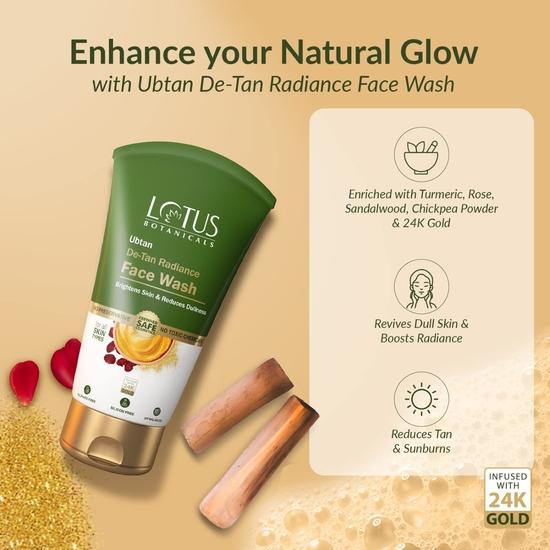 Средство для умывания лица Lotus Botanicals Ubtan De-Tan Radiance | Содержит 24-каратное золото | Яркая и сияющая кожа | Удаляет загар | Без силикона | 100 мл