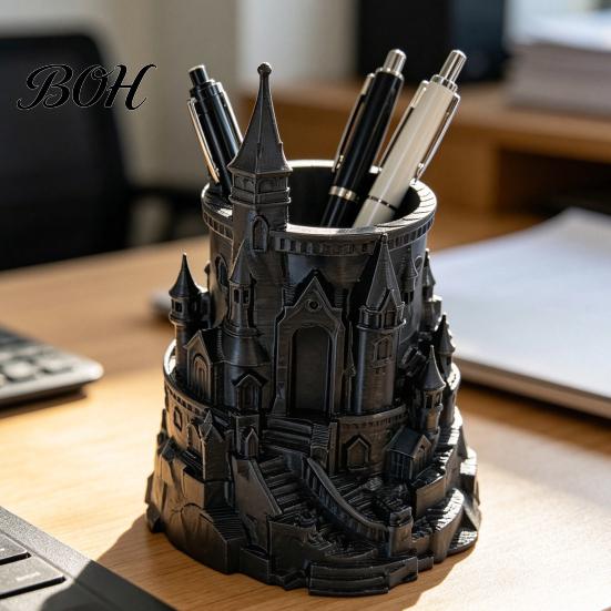 Decorative Pen Holder Castle Shape Holder, 3D Printed Desk Organizer for Pens, Pencils, Pencil Makeup Brushes, Storage Cup Home Office