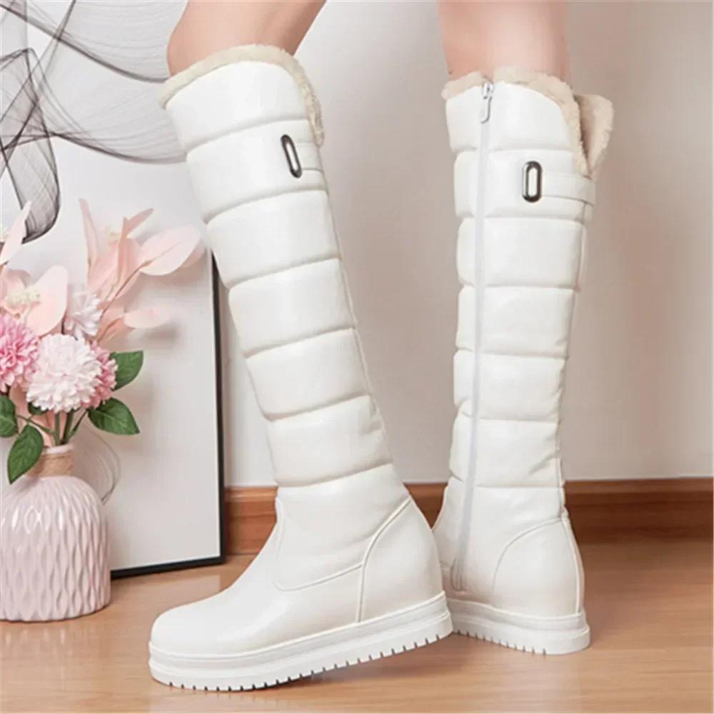 Winter Warm White Snow Boots 2024 Low Heels Shoes Women Knee High Boots Female Platform Plush Long Boats Mujer Black 34-43
