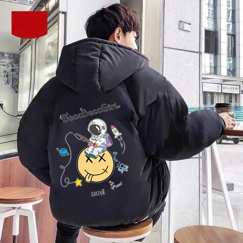 Мужская пуховая куртка с капюшоном, короткая зимняя толстая теплая хлопковая куртка, мужской повседневный топ с принтом космонавта, универсальные пальто на молнии, куртка-хлеб