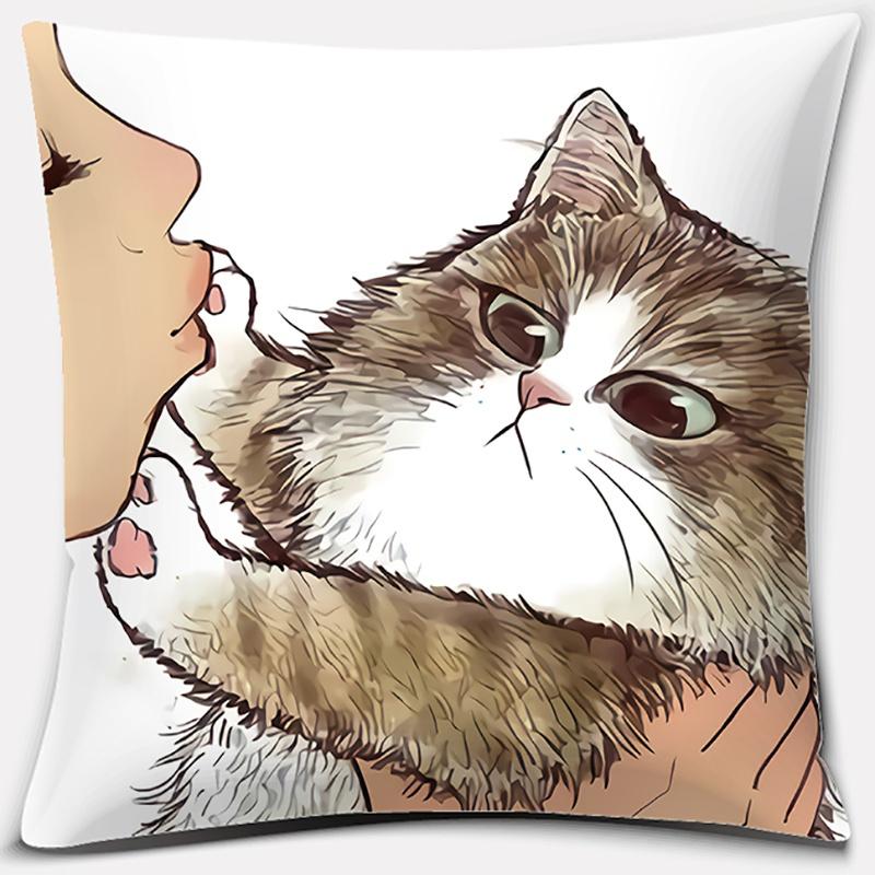 Серия декоративных наволочек с рисунком мультяшного кота, квадратная, для украшения дома и офиса, Funda De Almohada