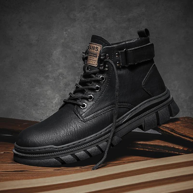 Fashion Casual Leather Winter Ankle Boots Comfortable Men Motorcycle Boots Outdoor Warm with Fur Botas Classic High Top Man Casual Shoes