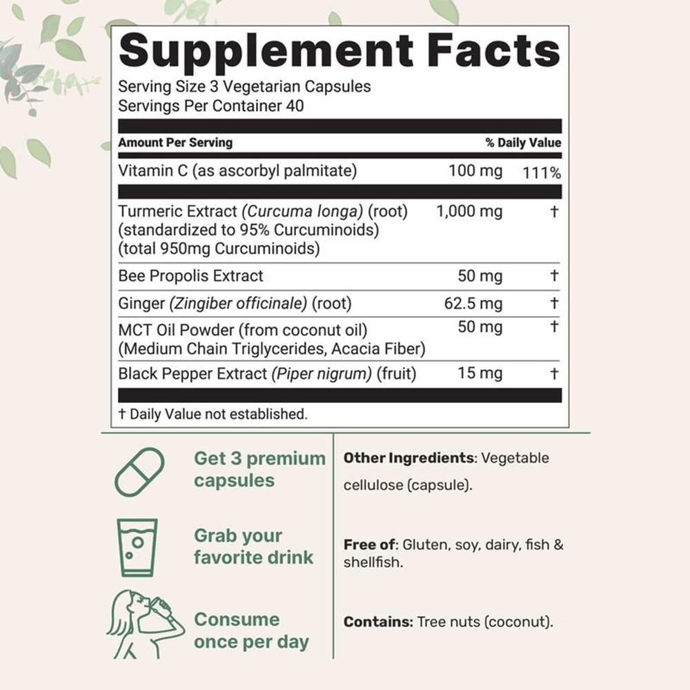 6-in-1 Turmeric Curcumin Complex 1000mg 120 Veggie Capsules Dietary Supplement