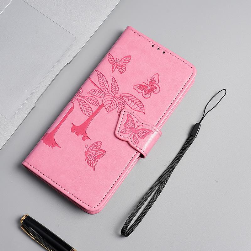 Чехол-книжка из кожи с тиснением «Бабочка» для ZTE Blade A54