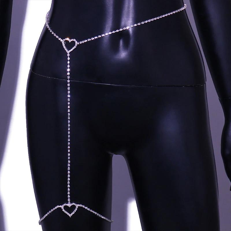Stonefans Bohemian Crystal Heart Leg Chain Sexy Thigh Jewelry For Women Талия Живот Украшения Тела Подвязка Для Ног Стразы Цепочка