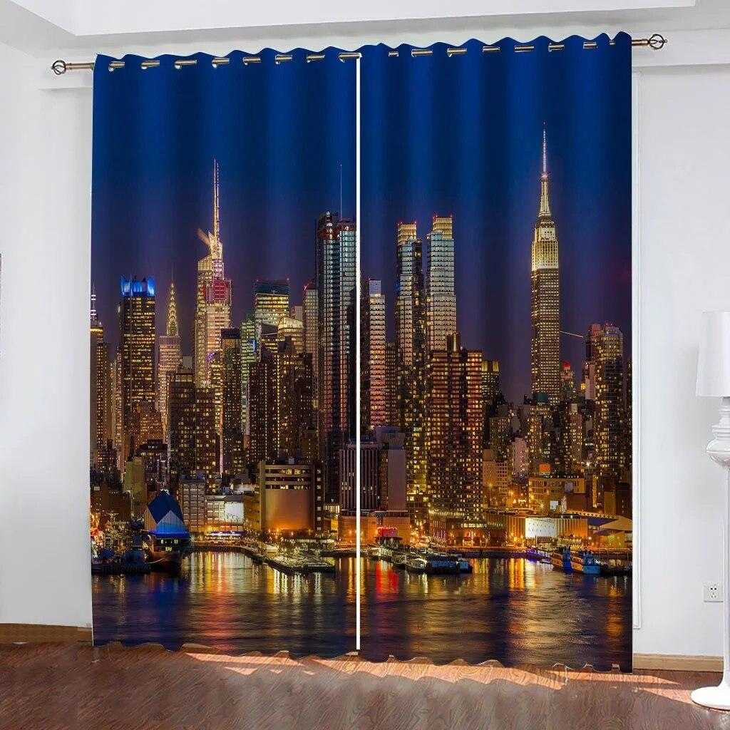 Cyberpunk City Sky Blackout Window Curtains For Kids Bedroom Living Room Bathroom Kicthen Door Home Hall2Pieces High Shading New