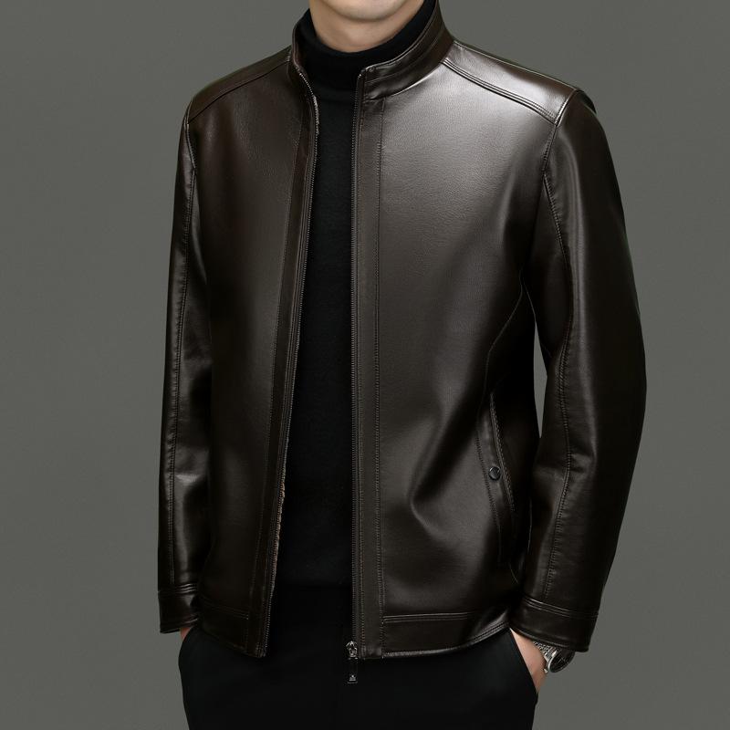 Куртка из натуральной кожи для мужчин среднего возраста, повседневная куртка из овчины с воротником-стойкой, кожаная куртка весна-осень-зима