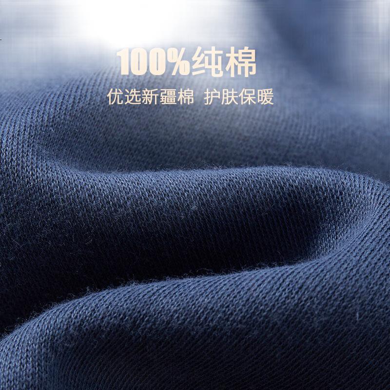 Bejirog Men's Middle-aged and Elderly Autumn Cotton Thermal Underwear Set, Thin Cotton Warm Base Layer, Dark Blue, Size XL
