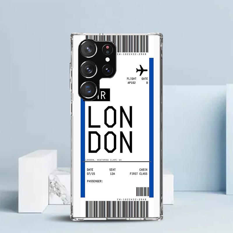 Travel Ticket Label Phone Case For Samsung Galaxy S24 S25 Edge S26 Ultra S22 S23 Plus S21 + S20 FE Soft TPU Back Cover Galaxy S2