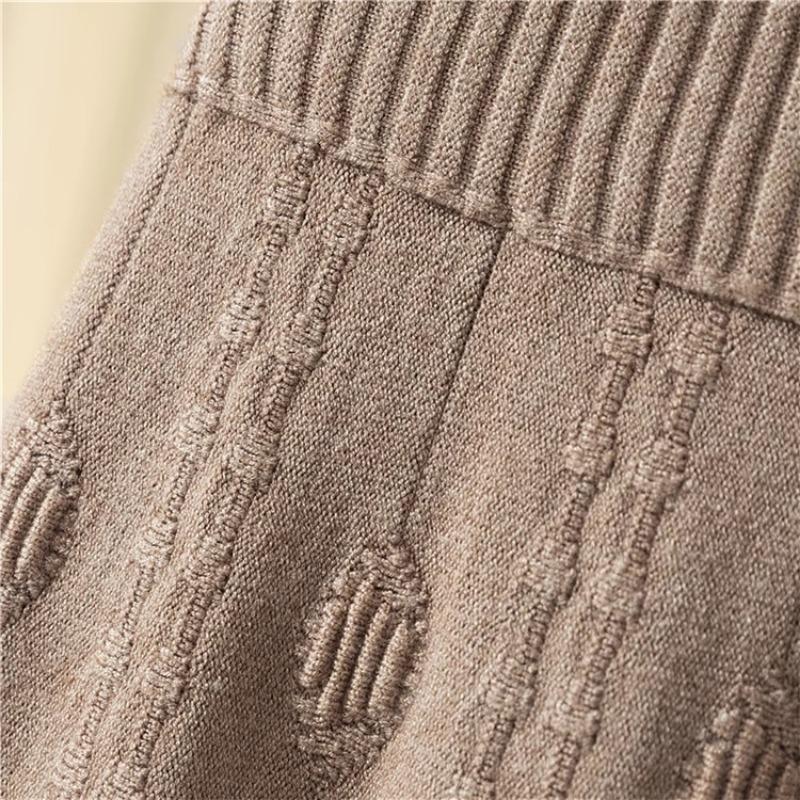 Женская осенне-зимняя трикотажная юбка с высокой талией и большим подолом, элегантная однотонная шерстяная юбка средней длины из жаккарда