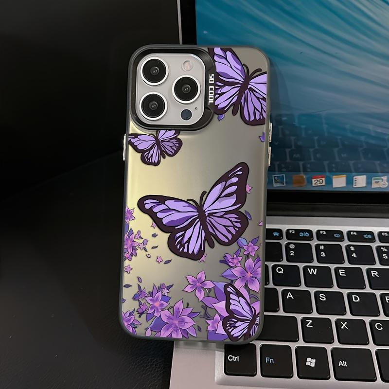 Flower purple butterfly pattern mobile phone case suitable for iPhone17 16 15 14 13 12 11Pro/ Max /Plus anti-fall and shockproof