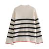 Womens White Striped Knit Sweater Loose Fit Round Neck Casual Streetwear Cardigan Top