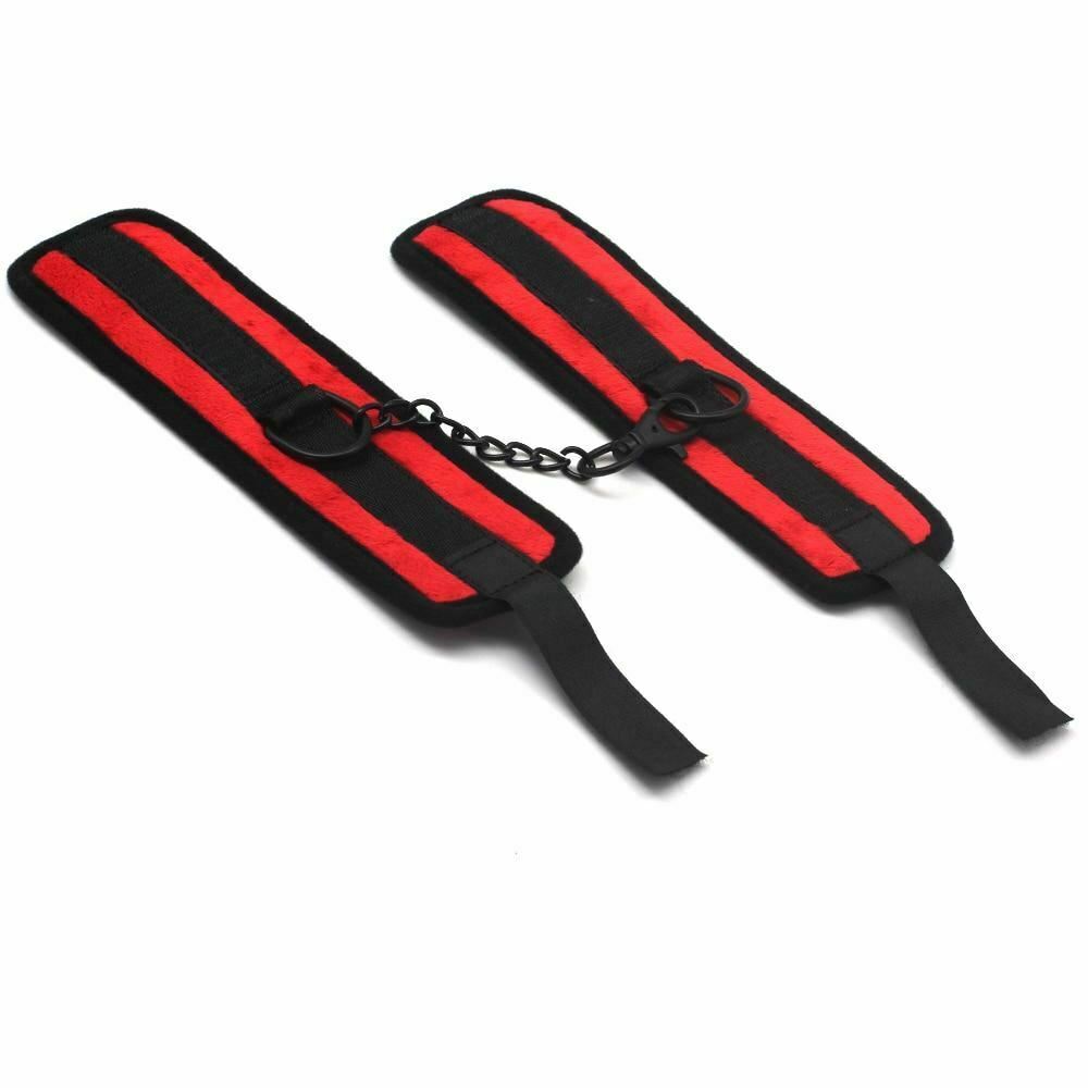 Red Soft Velvet Handcuffs Bedroom Restraints Beginners Kit Starter Kits