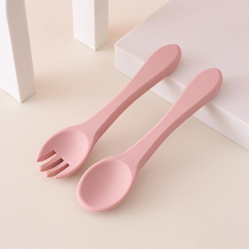 Детская деревянная ручка силиконовая вилка и ложка Главная Дополнительный набор деревянная ручка силиконовая вилка и ложка детская ложка для кормления устойчивая к падениям