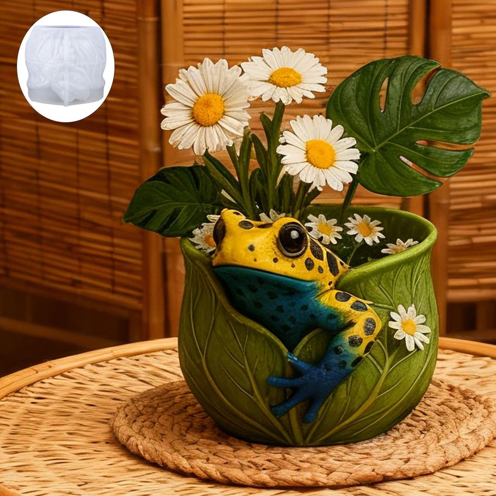 Форма для цветочного горшка DIY Силиконовая форма лягушки Гипсовая форма лягушки Изготовление для садового украшения Домашний декор Дизайн интерьера