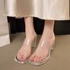 Мода Новый Стиль Женские Прозрачные Высокие Каблуки Женские Сандалии с Квадратным Носком Женские Прозрачные Туфли-Лодочки Свадебные Желейные Туфли Каблуки Шлепанцы
