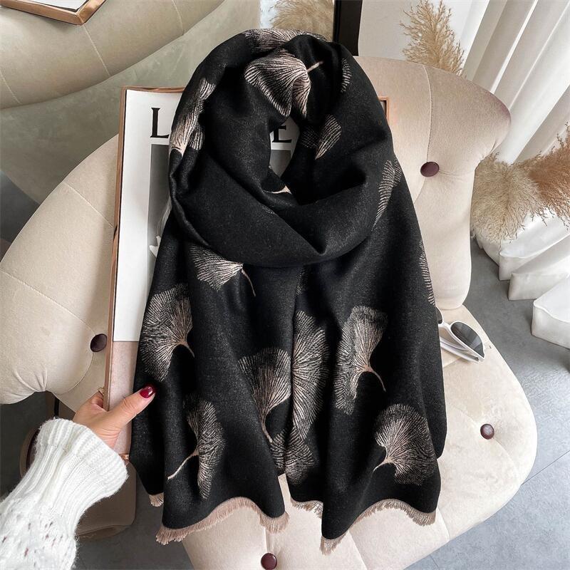 Double-sided Ginkgo Biloba Cashmere Scarf Women's Summer Air-conditioned Room Shawl Winter Thickened Warm Versatile Long Scarf