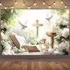 1 piece, 2D flat design, "God's Blessing" themed backdrop - polyester party decoration (including cross and Bible pattern), wsj