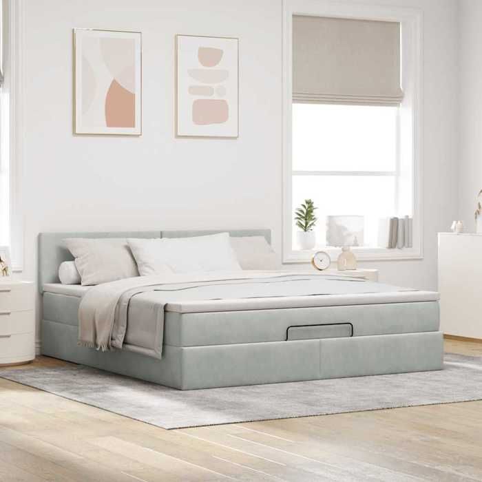 VidaXL Cadre de lit ottoman avec matelas gris clair 160x200 cm velours, cadre de lit, cadre de lit rembourré, cadre de lit 3311711